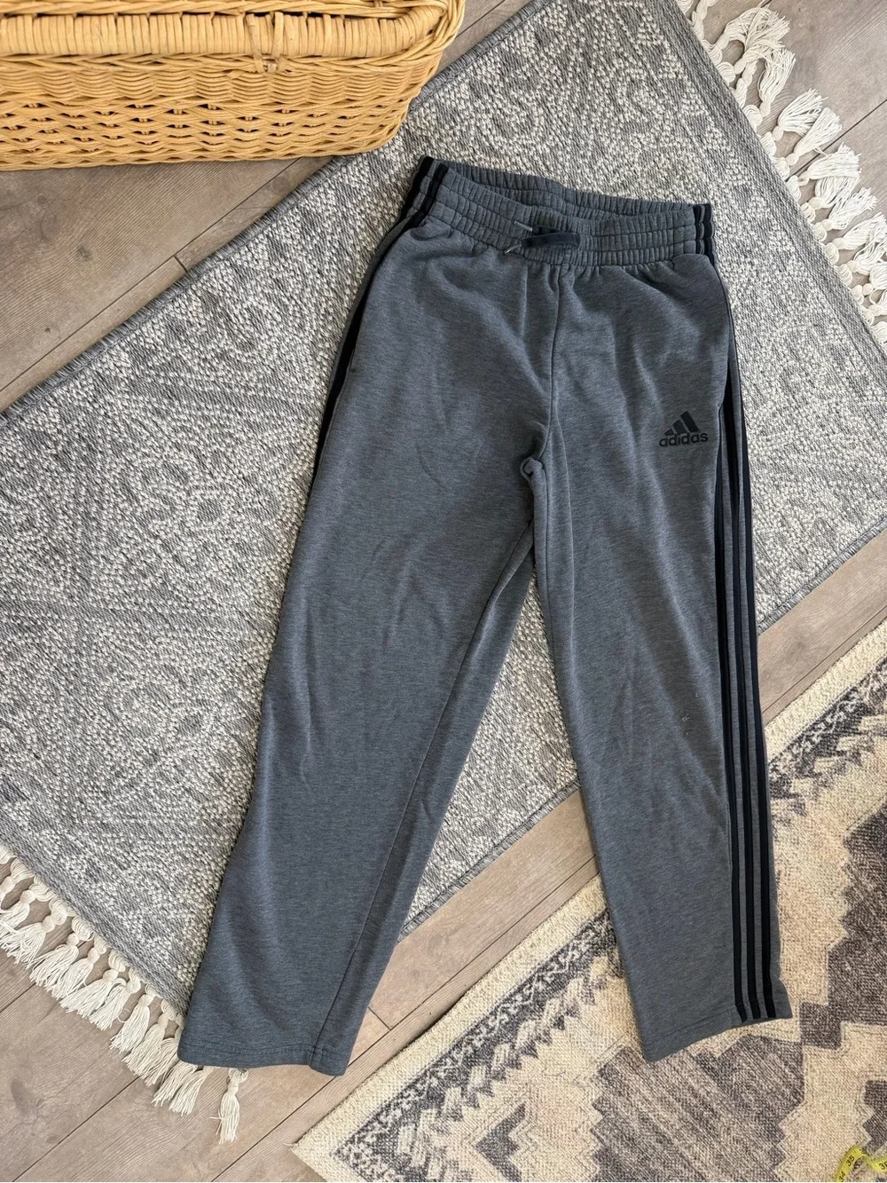 adidas Charcoal Gray Men's Joggers with Black Side Stripes Small *Flawed*